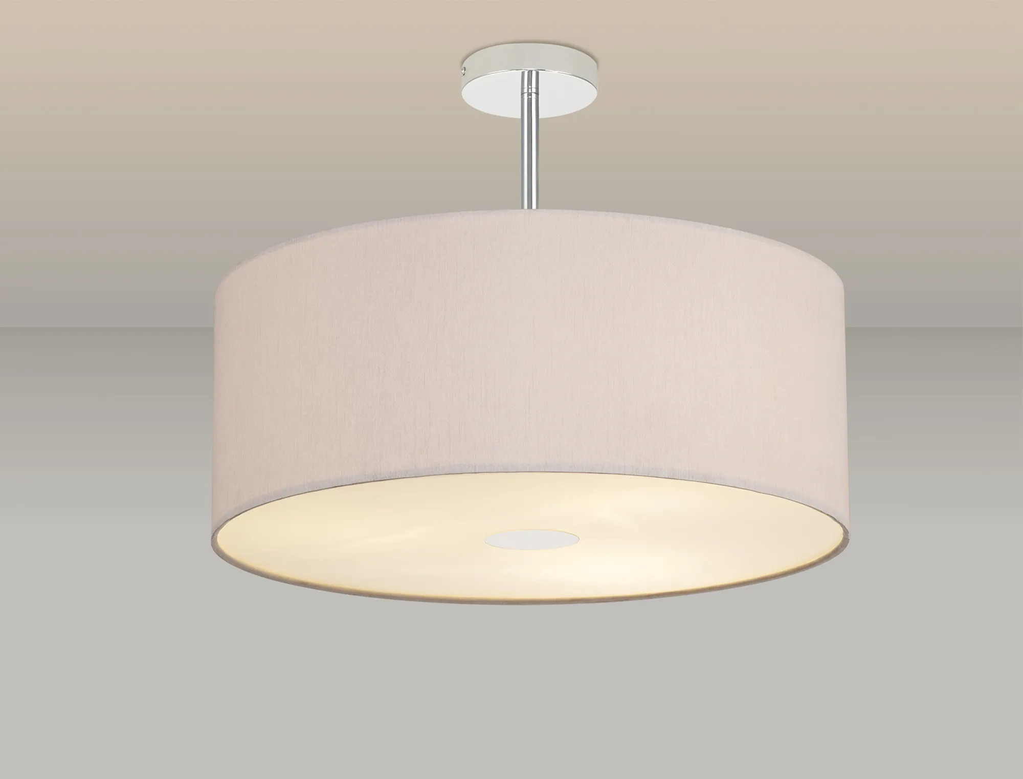Baymont 50cm Semi Flush 3 Light Polished Chrome, Nude Beige/Moonlight, Frosted Diffuser DK0328  Deco Baymont CH NU